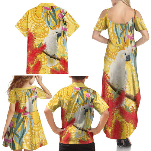 Sulphur-Crested Cockatoo Australia Aboriginal Art Family Matching Summer Maxi Dress and Hawaiian Shirt NAIDOC Week - Nature Lovers