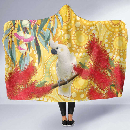 Sulphur-Crested Cockatoo Australia Aboriginal Art Hooded Blanket NAIDOC Week - Nature Lovers