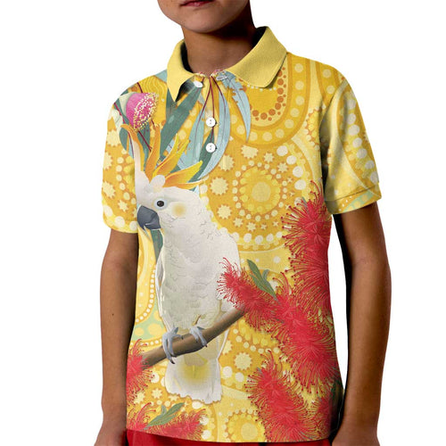 Sulphur-Crested Cockatoo Australia Aboriginal Art Kid Polo Shirt NAIDOC Week - Nature Lovers