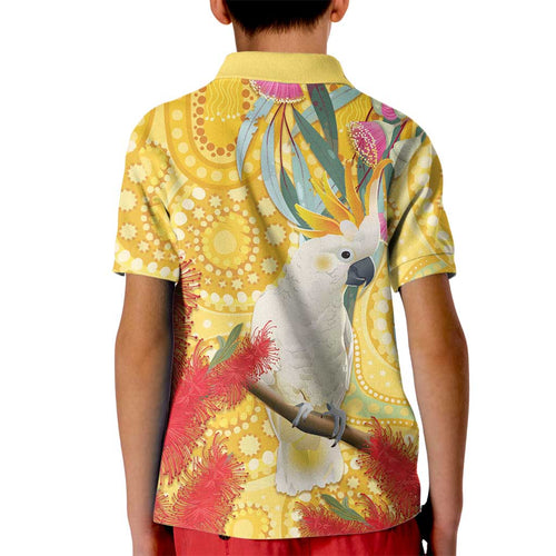 Sulphur-Crested Cockatoo Australia Aboriginal Art Kid Polo Shirt NAIDOC Week - Nature Lovers