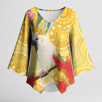 Sulphur-Crested Cockatoo Australia Aboriginal Art Kimono Sleeve Blouse NAIDOC Week - Nature Lovers
