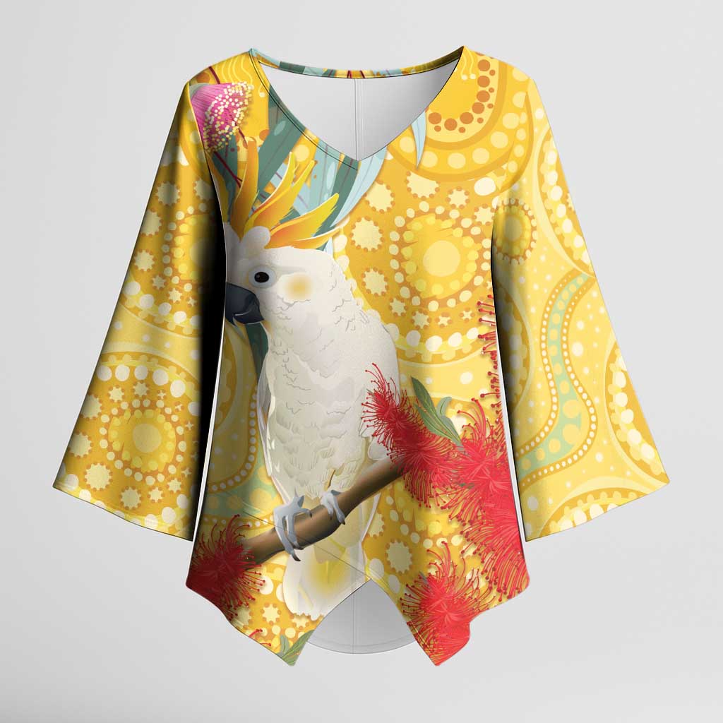 Sulphur-Crested Cockatoo Australia Aboriginal Art Kimono Sleeve Blouse NAIDOC Week - Nature Lovers