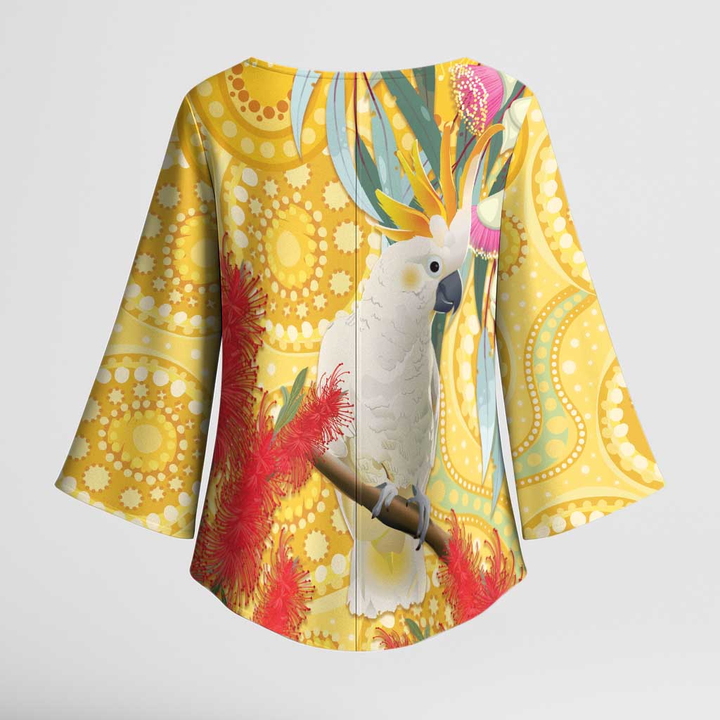 Sulphur-Crested Cockatoo Australia Aboriginal Art Kimono Sleeve Blouse NAIDOC Week - Nature Lovers