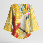 Sulphur-Crested Cockatoo Australia Aboriginal Art Kimono Sleeve Blouse NAIDOC Week - Nature Lovers