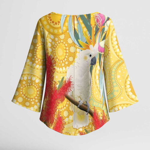 Sulphur-Crested Cockatoo Australia Aboriginal Art Kimono Sleeve Blouse NAIDOC Week - Nature Lovers