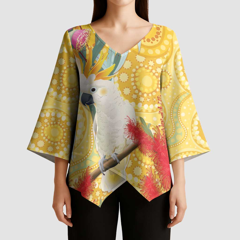 Sulphur-Crested Cockatoo Australia Aboriginal Art Kimono Sleeve Blouse NAIDOC Week - Nature Lovers