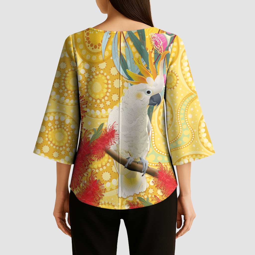 Sulphur-Crested Cockatoo Australia Aboriginal Art Kimono Sleeve Blouse NAIDOC Week - Nature Lovers