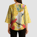 Sulphur-Crested Cockatoo Australia Aboriginal Art Kimono Sleeve Blouse NAIDOC Week - Nature Lovers