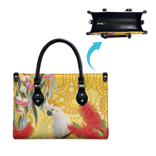 Sulphur-Crested Cockatoo Australia Aboriginal Art Leather Bag NAIDOC Week - Nature Lovers