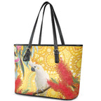 Sulphur-Crested Cockatoo Australia Aboriginal Art Leather Tote Bag NAIDOC Week - Nature Lovers