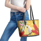 Sulphur-Crested Cockatoo Australia Aboriginal Art Leather Tote Bag NAIDOC Week - Nature Lovers