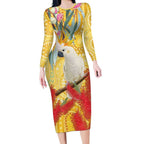 Sulphur-Crested Cockatoo Australia Aboriginal Art Long Sleeve Bodycon Dress NAIDOC Week - Nature Lovers