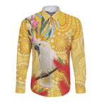 Sulphur-Crested Cockatoo Australia Aboriginal Art Long Sleeve Button Shirt NAIDOC Week - Nature Lovers
