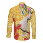 Sulphur-Crested Cockatoo Australia Aboriginal Art Long Sleeve Button Shirt NAIDOC Week - Nature Lovers