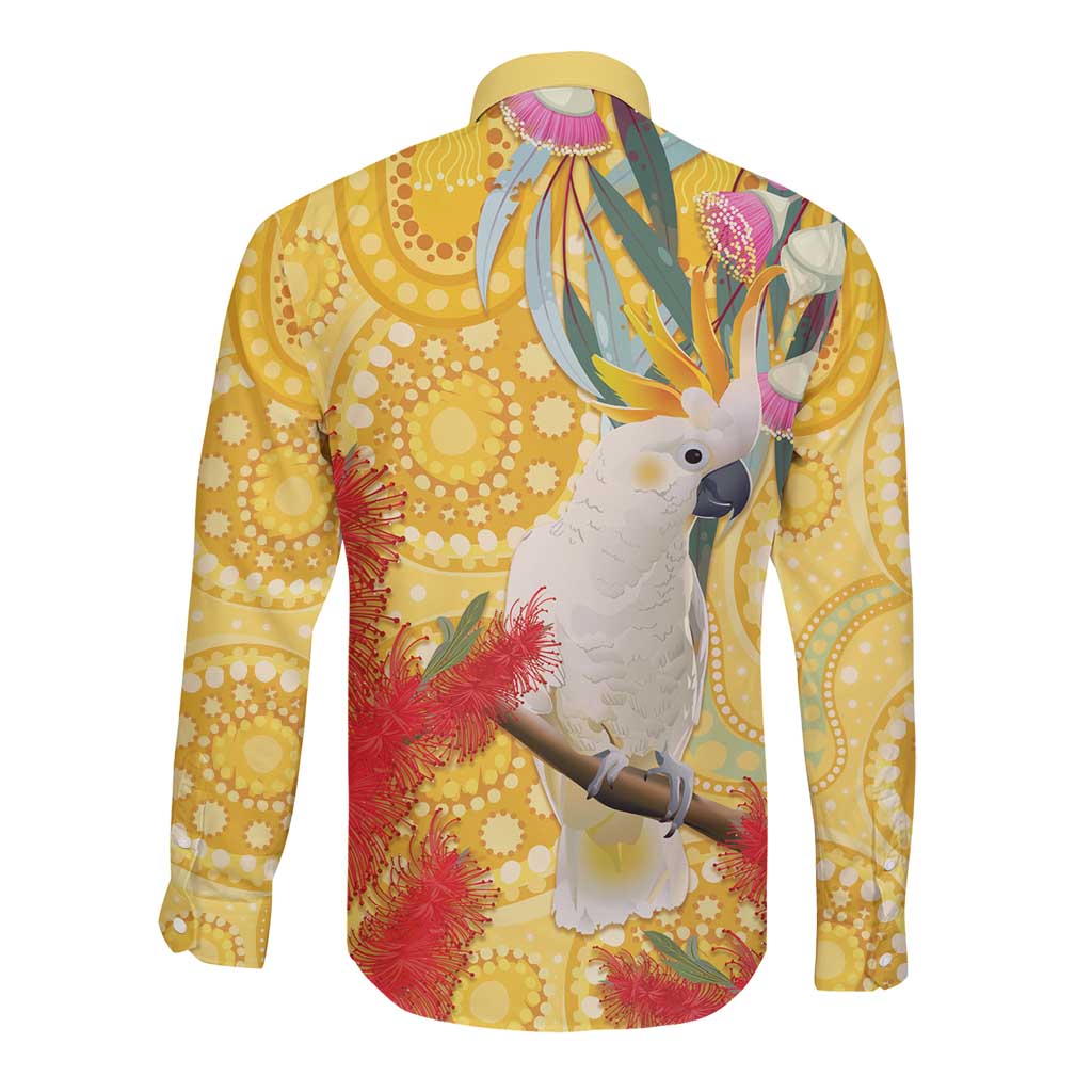 Sulphur-Crested Cockatoo Australia Aboriginal Art Long Sleeve Button Shirt NAIDOC Week - Nature Lovers