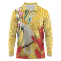 Sulphur-Crested Cockatoo Australia Aboriginal Art Long Sleeve Polo Shirt NAIDOC Week - Nature Lovers
