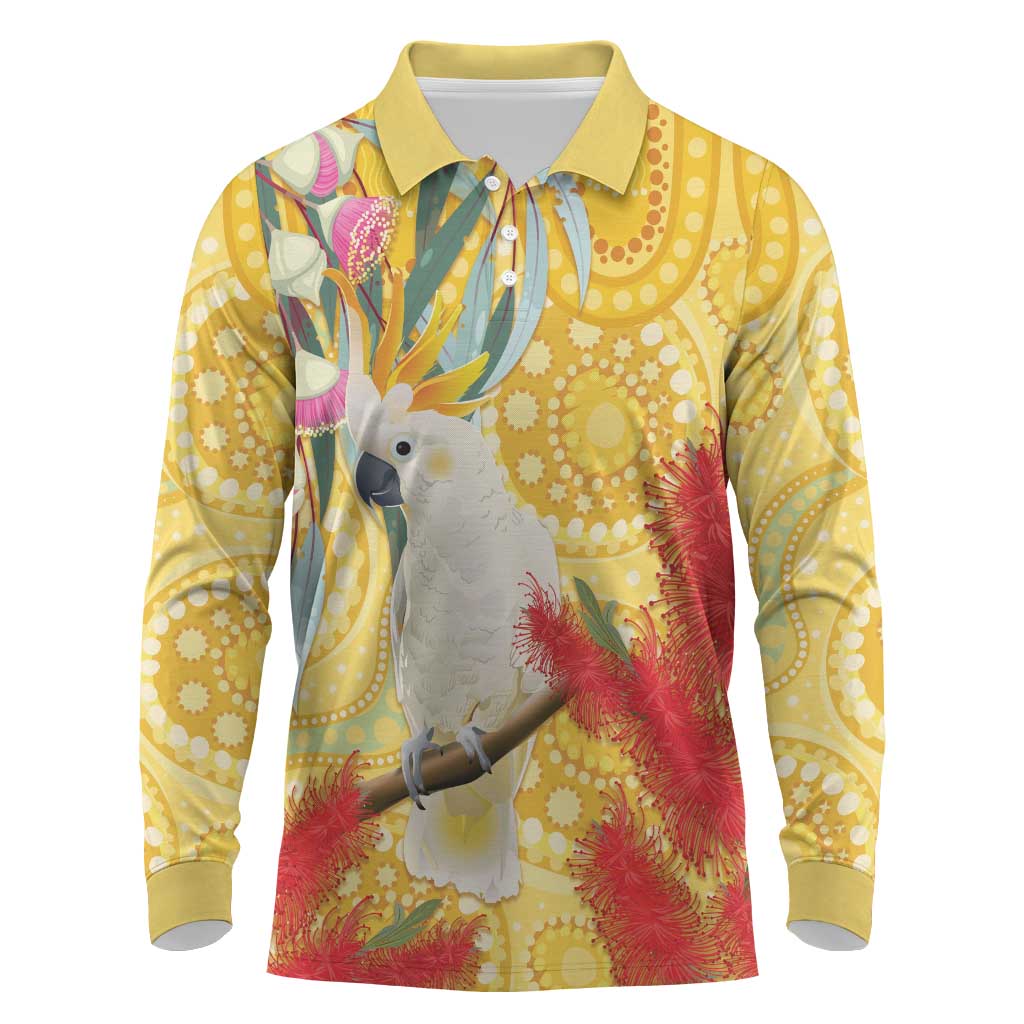 Sulphur-Crested Cockatoo Australia Aboriginal Art Long Sleeve Polo Shirt NAIDOC Week - Nature Lovers