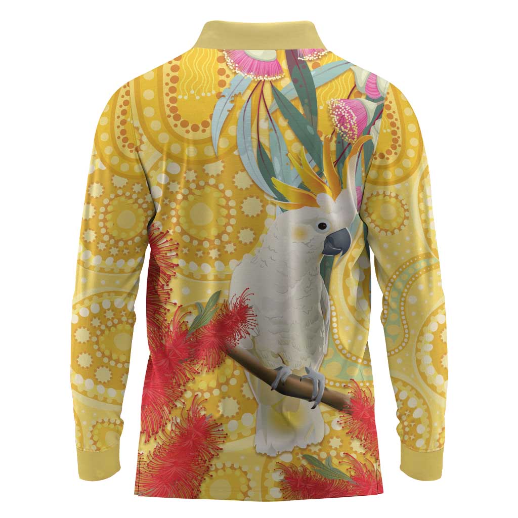 Sulphur-Crested Cockatoo Australia Aboriginal Art Long Sleeve Polo Shirt NAIDOC Week - Nature Lovers