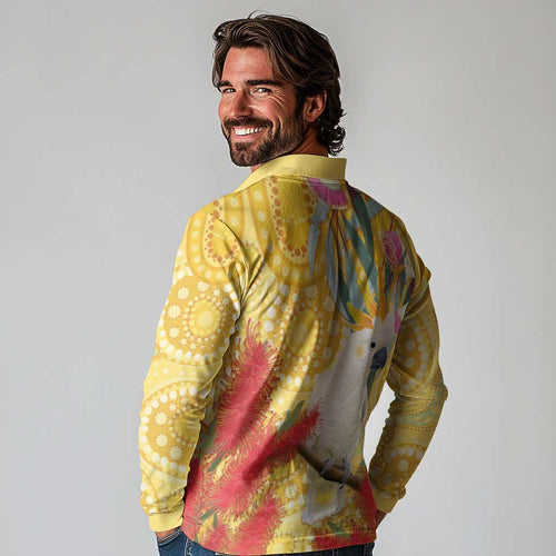 Sulphur-Crested Cockatoo Australia Aboriginal Art Long Sleeve Polo Shirt NAIDOC Week - Nature Lovers