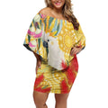 Sulphur-Crested Cockatoo Australia Aboriginal Art Off Shoulder Short Dress NAIDOC Week - Nature Lovers