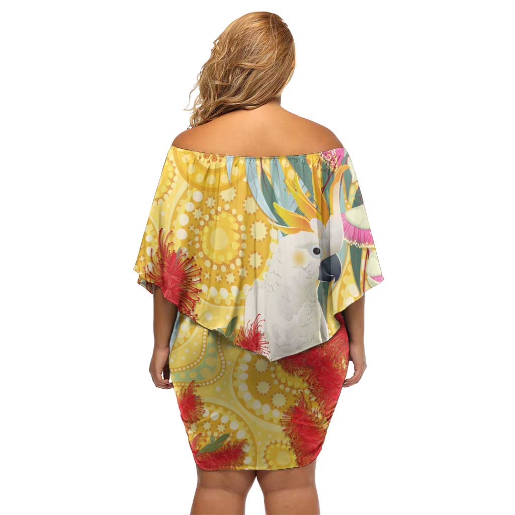 Sulphur-Crested Cockatoo Australia Aboriginal Art Off Shoulder Short Dress NAIDOC Week - Nature Lovers