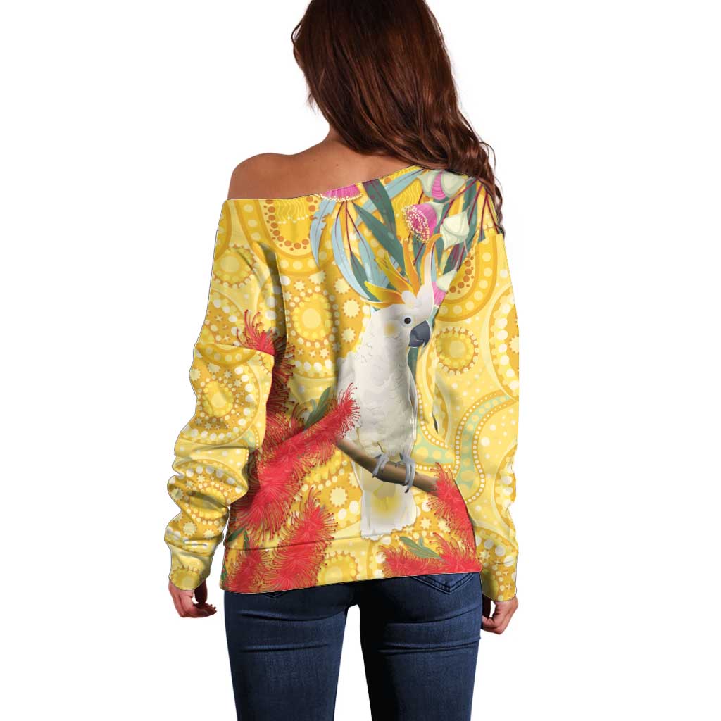 Sulphur-Crested Cockatoo Australia Aboriginal Art Off Shoulder Sweater NAIDOC Week - Nature Lovers