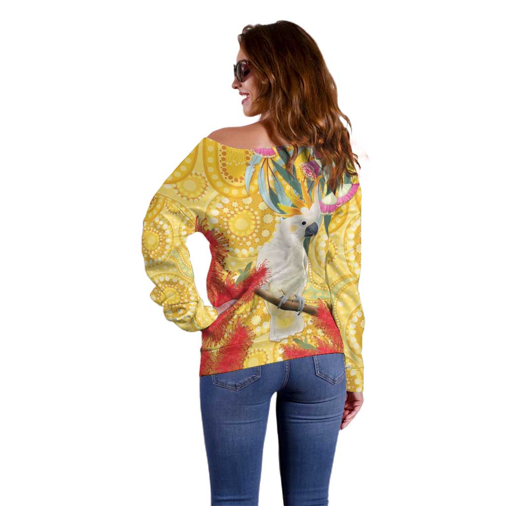 Sulphur-Crested Cockatoo Australia Aboriginal Art Off Shoulder Sweater NAIDOC Week - Nature Lovers
