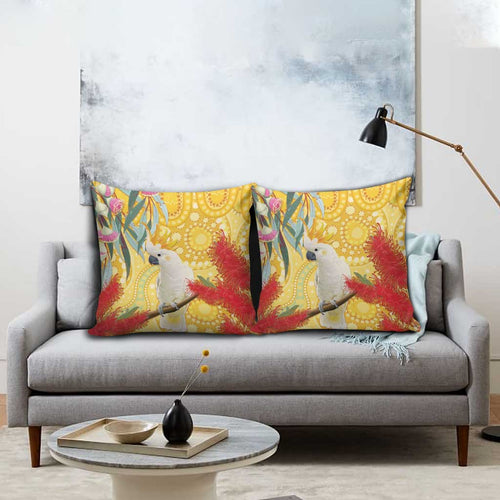Sulphur-Crested Cockatoo Australia Aboriginal Art Pillow Cover NAIDOC Week - Nature Lovers
