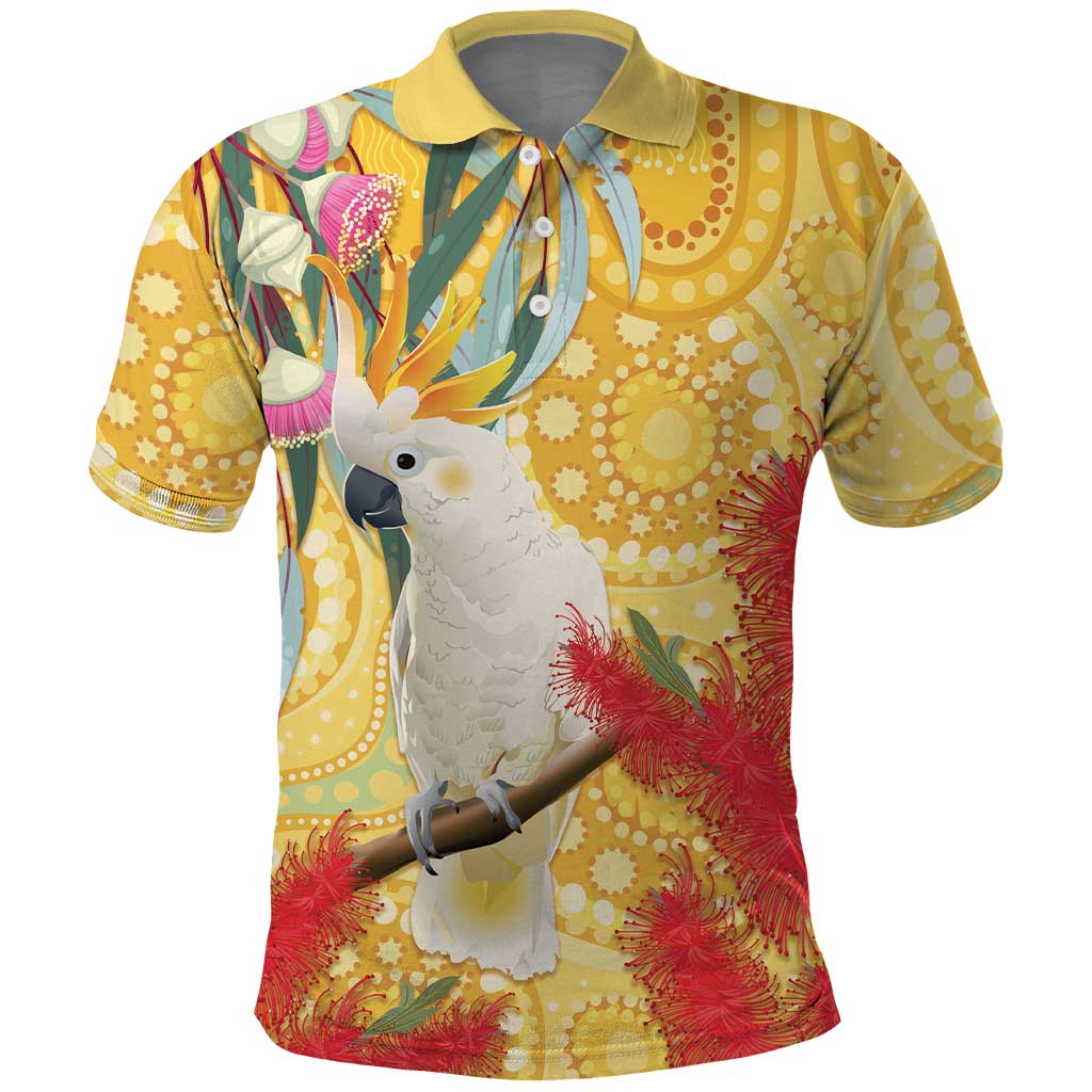 Sulphur-Crested Cockatoo Australia Aboriginal Art Polo Shirt NAIDOC Week - Nature Lovers