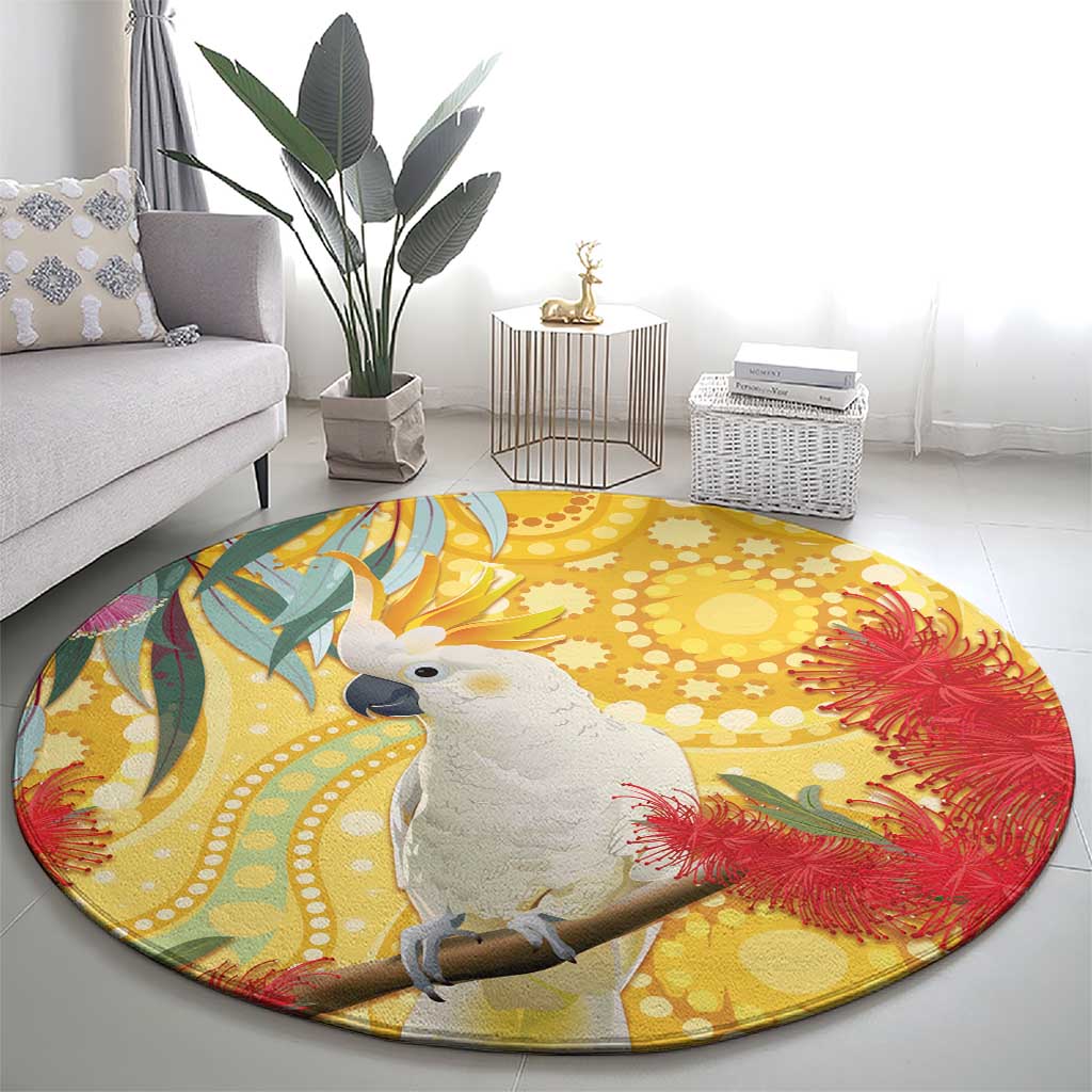 Sulphur-Crested Cockatoo Australia Aboriginal Art Round Carpet NAIDOC Week - Nature Lovers
