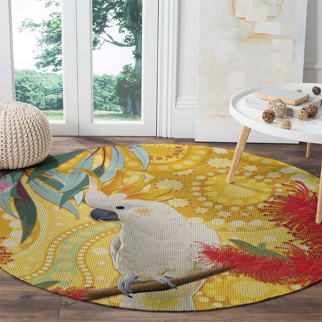Sulphur-Crested Cockatoo Australia Aboriginal Art Round Carpet NAIDOC Week - Nature Lovers