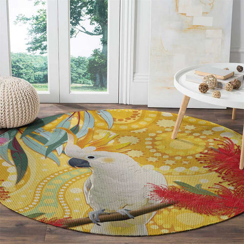 Sulphur-Crested Cockatoo Australia Aboriginal Art Round Carpet NAIDOC Week - Nature Lovers