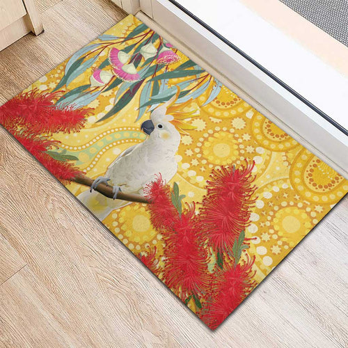 Sulphur-Crested Cockatoo Australia Aboriginal Art Rubber Doormat NAIDOC Week - Nature Lovers
