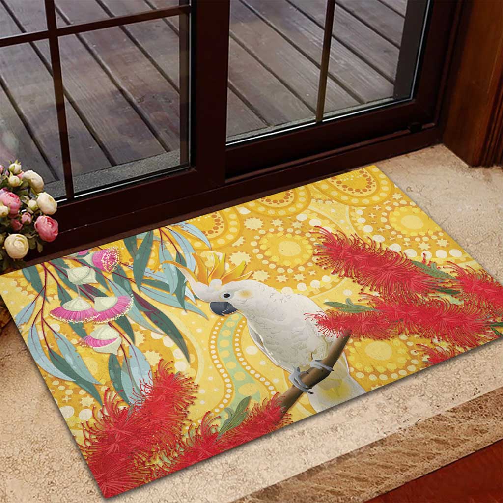 Sulphur-Crested Cockatoo Australia Aboriginal Art Rubber Doormat NAIDOC Week - Nature Lovers