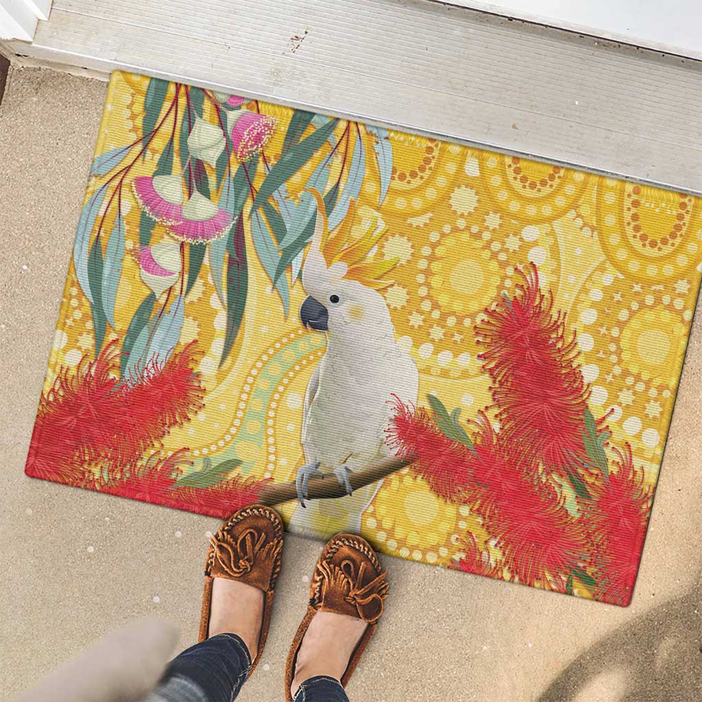 Sulphur-Crested Cockatoo Australia Aboriginal Art Rubber Doormat NAIDOC Week - Nature Lovers
