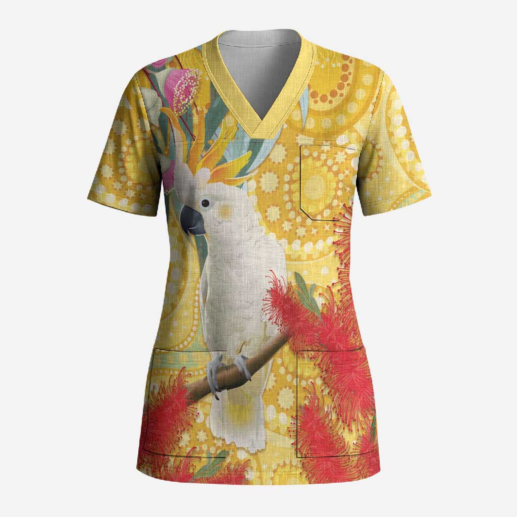 Sulphur-Crested Cockatoo Australia Aboriginal Art Scrub Top NAIDOC Week - Nature Lovers