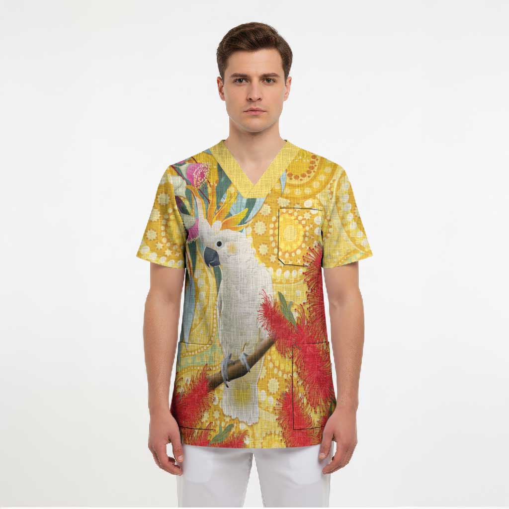 Sulphur-Crested Cockatoo Australia Aboriginal Art Scrub Top NAIDOC Week - Nature Lovers