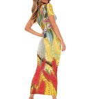 Sulphur-Crested Cockatoo Australia Aboriginal Art Short Sleeve Bodycon Dress NAIDOC Week - Nature Lovers