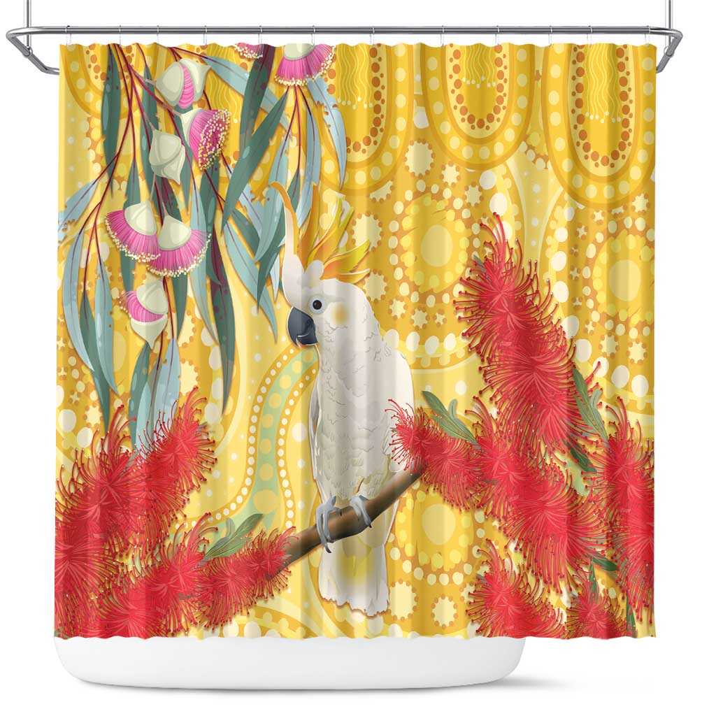 Sulphur-Crested Cockatoo Australia Aboriginal Art Shower Curtain NAIDOC Week - Nature Lovers