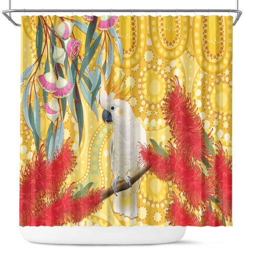 Sulphur-Crested Cockatoo Australia Aboriginal Art Shower Curtain NAIDOC Week - Nature Lovers