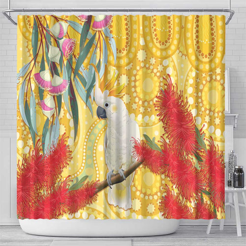 Sulphur-Crested Cockatoo Australia Aboriginal Art Shower Curtain NAIDOC Week - Nature Lovers
