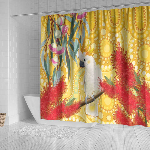 Sulphur-Crested Cockatoo Australia Aboriginal Art Shower Curtain NAIDOC Week - Nature Lovers
