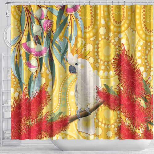 Sulphur-Crested Cockatoo Australia Aboriginal Art Shower Curtain NAIDOC Week - Nature Lovers
