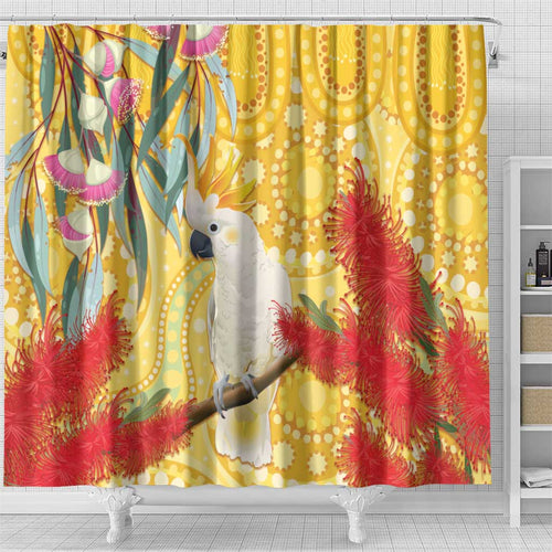 Sulphur-Crested Cockatoo Australia Aboriginal Art Shower Curtain NAIDOC Week - Nature Lovers