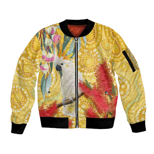 Sulphur-Crested Cockatoo Australia Aboriginal Art Sleeve Zip Bomber Jacket NAIDOC Week - Nature Lovers