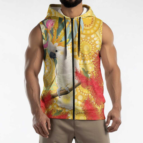 Sulphur-Crested Cockatoo Australia Aboriginal Art Sleeveless Zip Hoodie NAIDOC Week - Nature Lovers