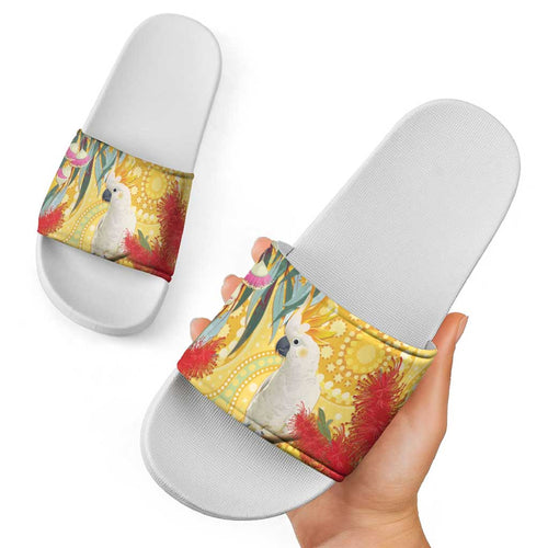 Sulphur-Crested Cockatoo Australia Aboriginal Art Slide Sandals NAIDOC Week - Nature Lovers