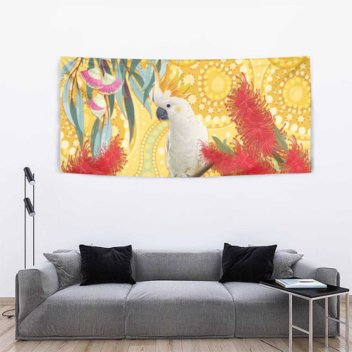 Sulphur-Crested Cockatoo Australia Aboriginal Art Tapestry NAIDOC Week - Nature Lovers