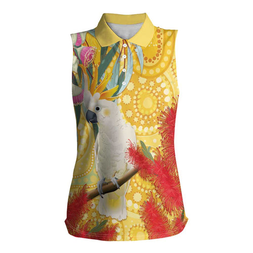 Sulphur-Crested Cockatoo Australia Aboriginal Art Women Sleeveless Polo Shirt NAIDOC Week - Nature Lovers