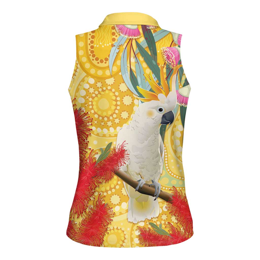 Sulphur-Crested Cockatoo Australia Aboriginal Art Women Sleeveless Polo Shirt NAIDOC Week - Nature Lovers